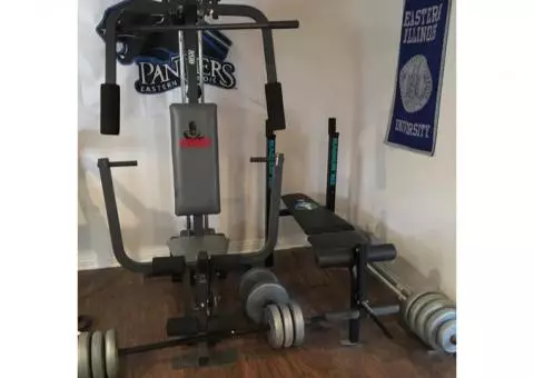 Universal weight system, weight bench and weights